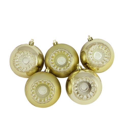 Shatterproof Retro Reflector Christmas Ball Ornaments - 3.25" (80mm) - Champagne Gold - 5ct