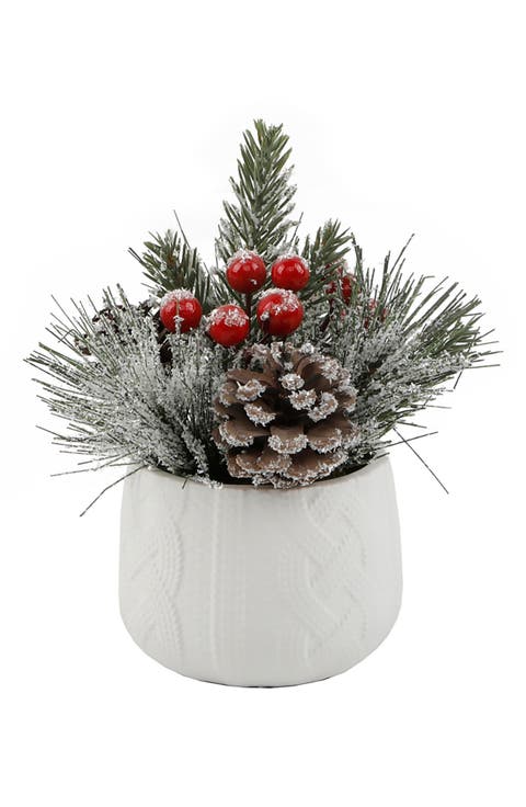 Christmas Mix White Cable Knit Ceramic Vase