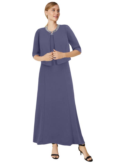 2-Piece Beaded Jacket Dress (Plus)