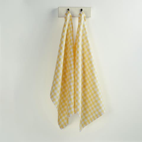 Linen Kitchen Towels Set of 2, 17 x 26 Inch for Dining Table, Holiday and Everyday Table Decor - Gingham Check