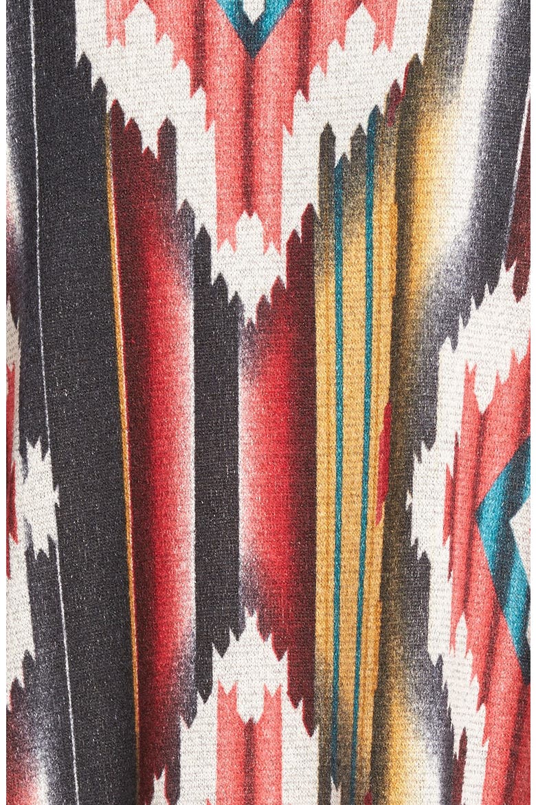 Print Fringe Trim Poncho, Alternate, color, RED/ BLACK AZTEC