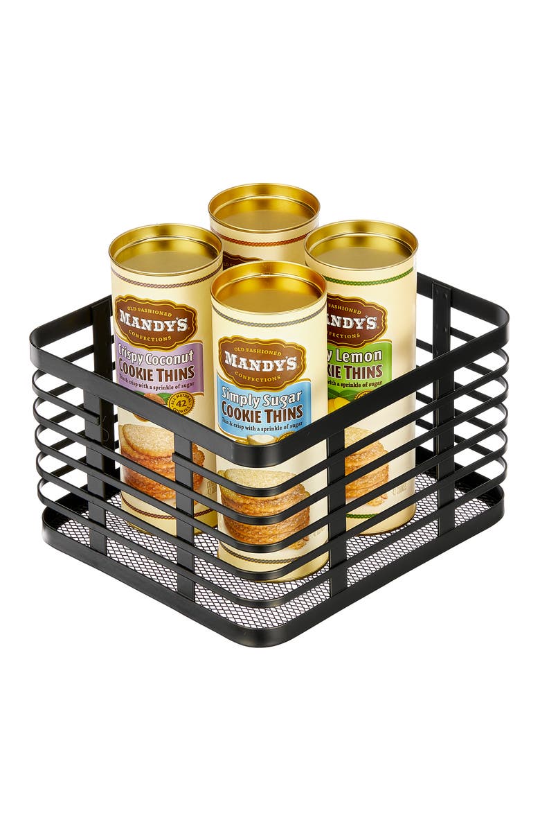 mDesign Metal Pantry Basket with Handles - Set of 4 - Matte Black, Alternate, color, Black