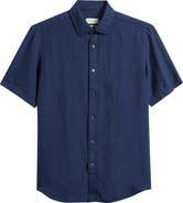 Bugatchi Orson Shaped Fit Short Sleeve Linen Button-Up Shirt
