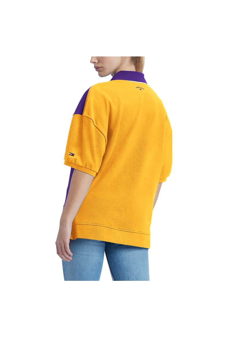 Women's Tommy Jeans Purple Los Angeles Lakers Taya Puff Sleeve Pique Polo Shirt, Alternate, color, Purple