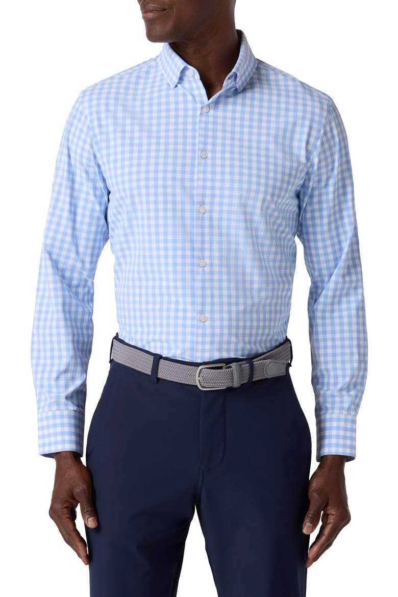 Men's Leeward Trim Fit GinghamButton-Up Shirt, Main, color, LIGHT BLUE GINGHAM
