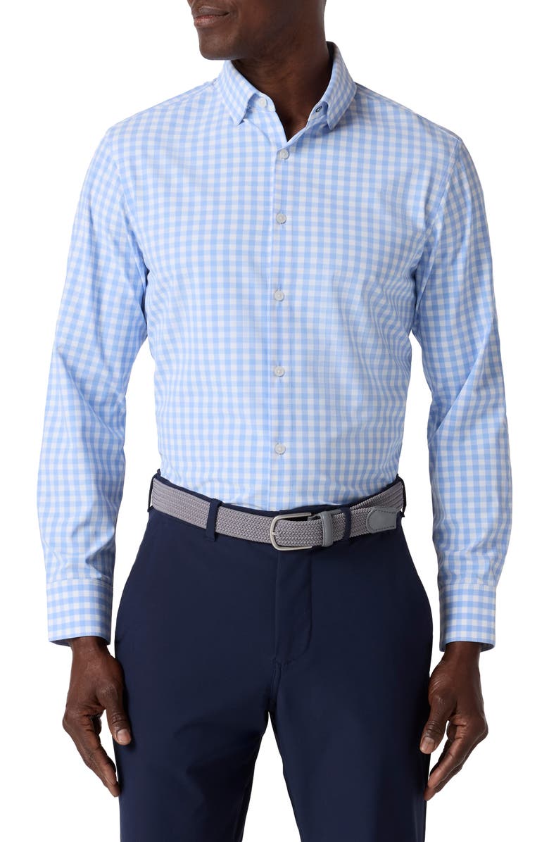 Mizzen+Main Men's Leeward Trim Fit GinghamButton-Up Shirt, Main, color, Light Blue Gingham