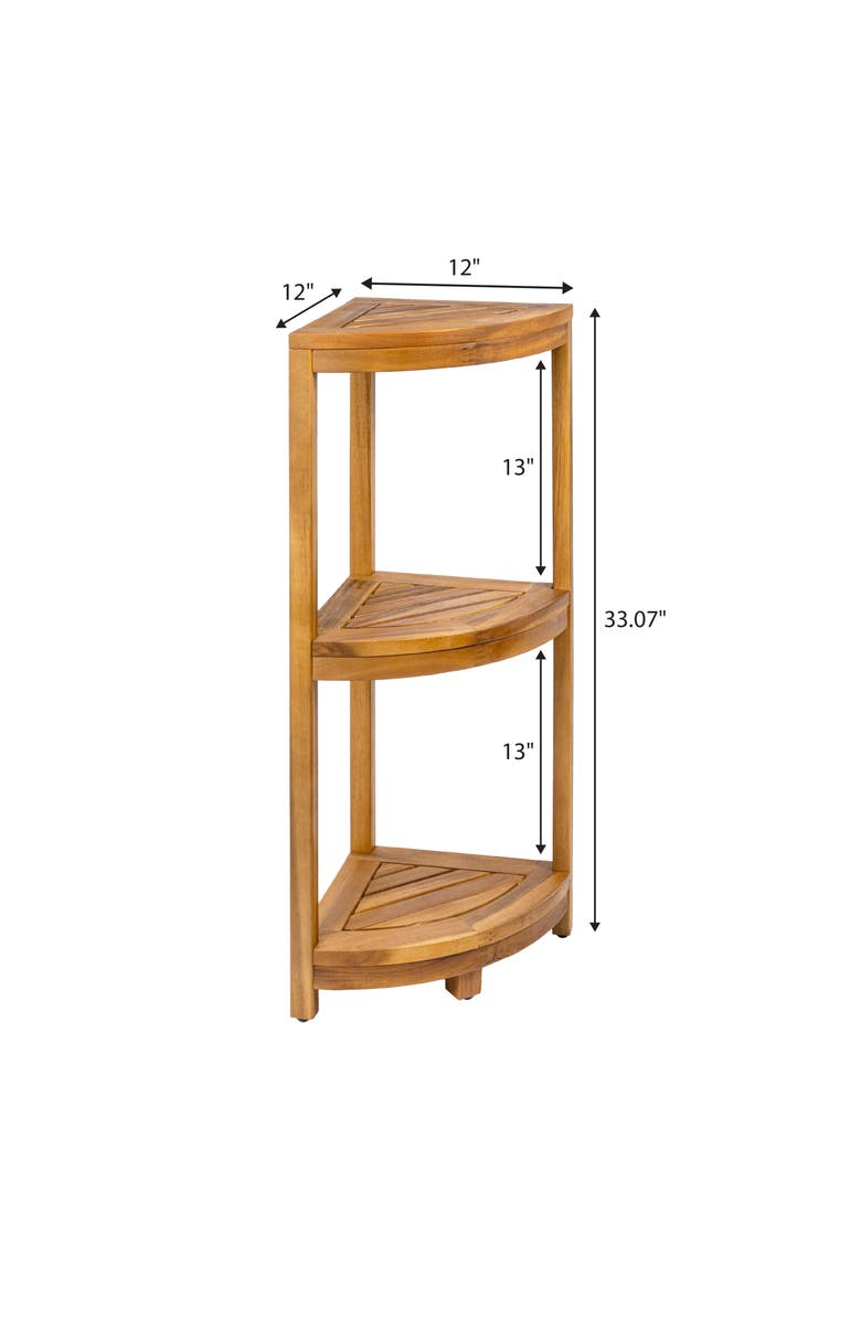 HAPPIMESS Sela 33" Classic Minimalist 3-Tier Acacia Wood Freestanding Bathroom Corner Shelf, Alternate, color, Natural