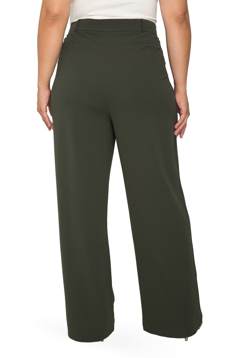 Standards & Practices Pintuck Stretch Crepe Wide Leg Trousers, Alternate, color, Olive