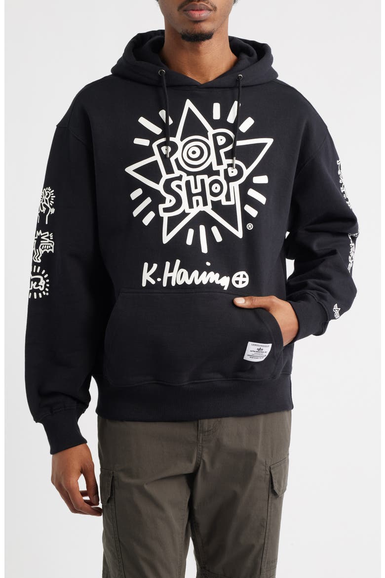 x Keith Haring Alpha Cotton Hoodie, Main, color, BLACK