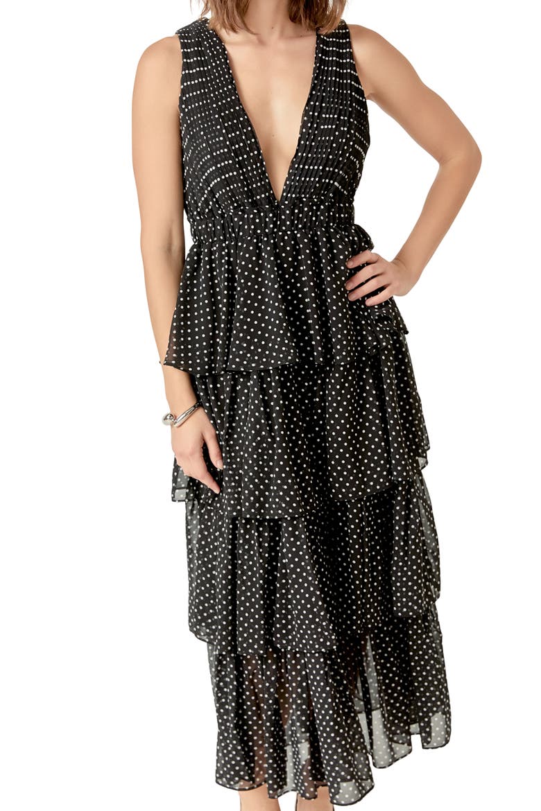 Dot Sleeveless Tiered Maxi Dress, Alternate, color, BLACK/ WHITE