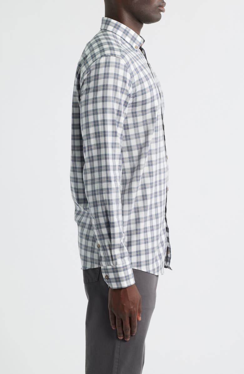 Johnston & Murphy Plaid Heathered Cotton Button-Up Shirt, Alternate, color, Navy/ Tan Shadow Grid