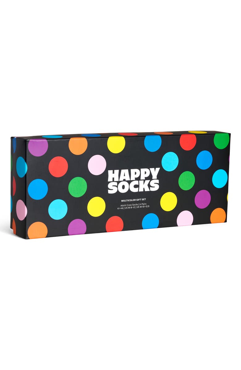 Happy Socks Assorted 4-Pack Cotton Blend Crew Socks Gift Box, Alternate, color, Black