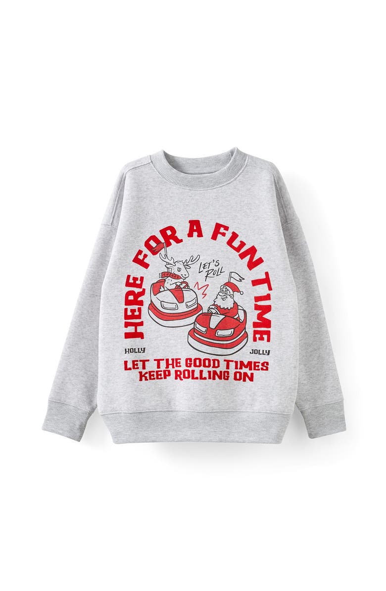 Cotton On Kids Kid's Sammy Oversize Crew, Main, color, Grey Marle Holly Jolly Fun