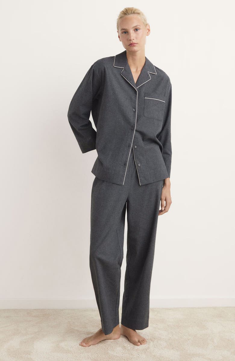 MANGO Cotton Flannel Pajama Pants, Alternate, color, Charcoal