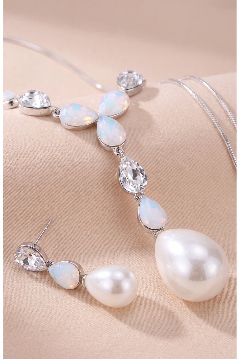 Pearl Drop Necklace and Earrings Set, Alternate, color, Silver