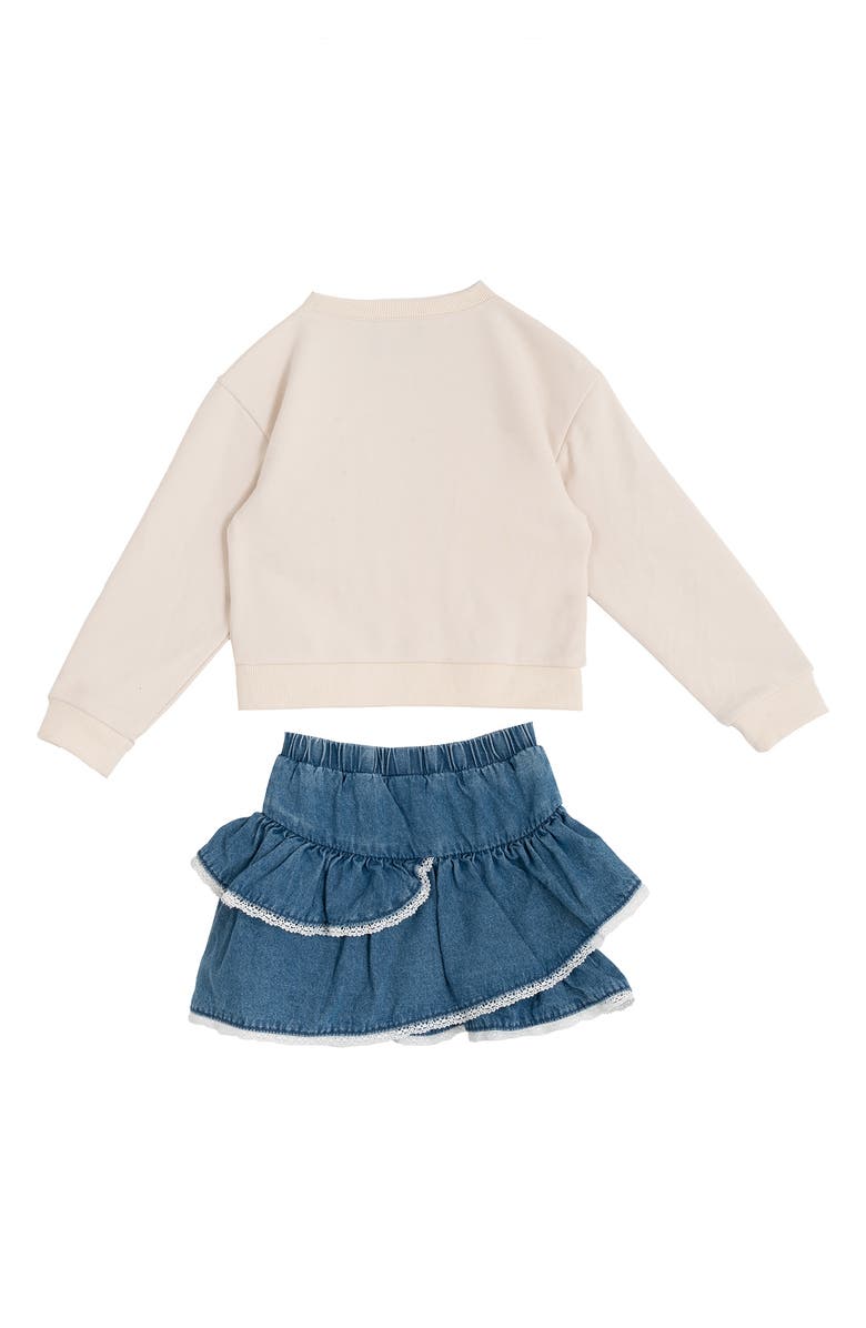 Rare Editions Kids' Howdy Sweatshirt & Denim Skirt, Alternate, color, Ivory