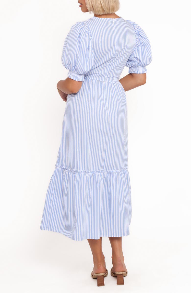 Petal & Pup Steele Stripe Puff Sleeve Cotton Midi Dress, Alternate, color, Blue Stripe