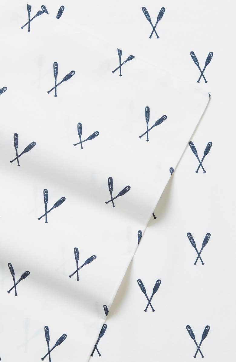 Eddie Bauer Oar Print 200 Thread Count 100% Cotton Percale Sheet Set, Alternate, color, Medium Blue