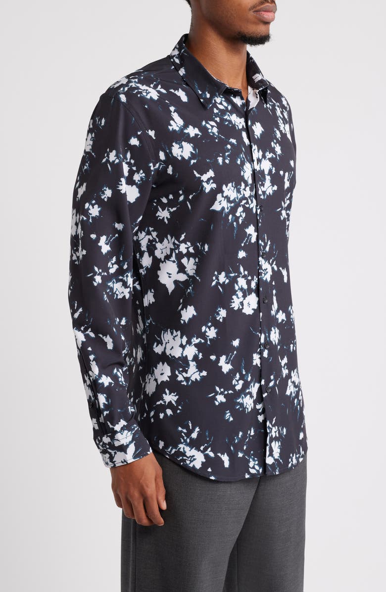 Open Edit Extra Trim Fit Floral Stretch Button-Up Shirt, Alternate, color,