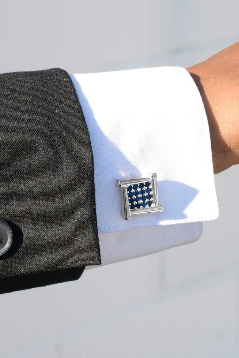 Atlas Square Cufflinks, Alternate, color, Silver/blue