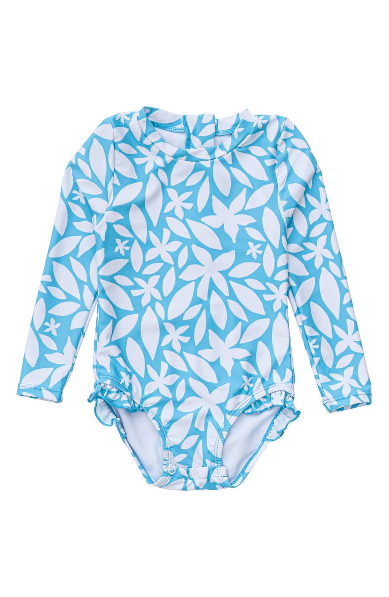 Snapper Rock Aqua Bloom Long Sleeve Rashguard Swimsuit, Main, color, 