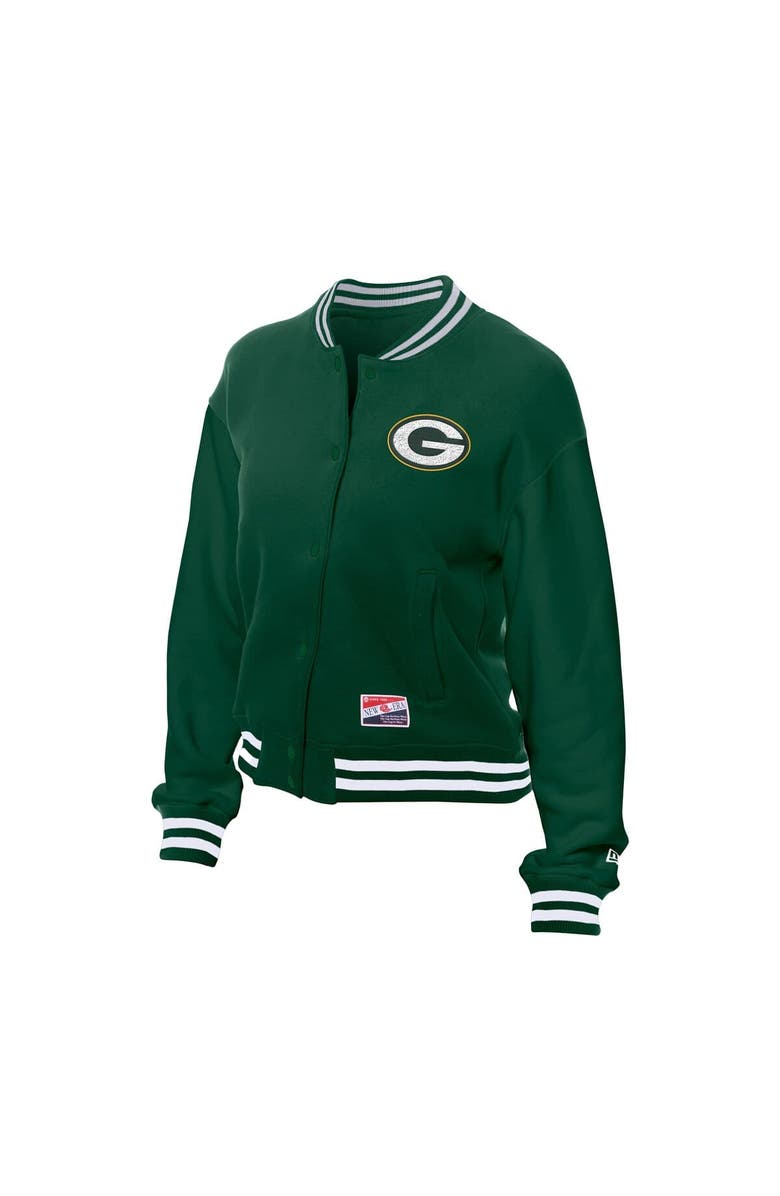 New Era Women's New Era Green Green Bay Packers Throwback Fleece Full-Snap Jacket, Alternate, color, Green