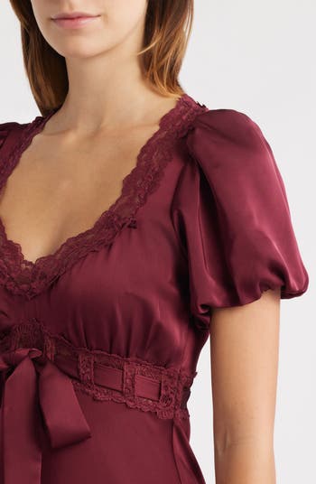 Puff Sleeve Lace Trim Maxi Dress