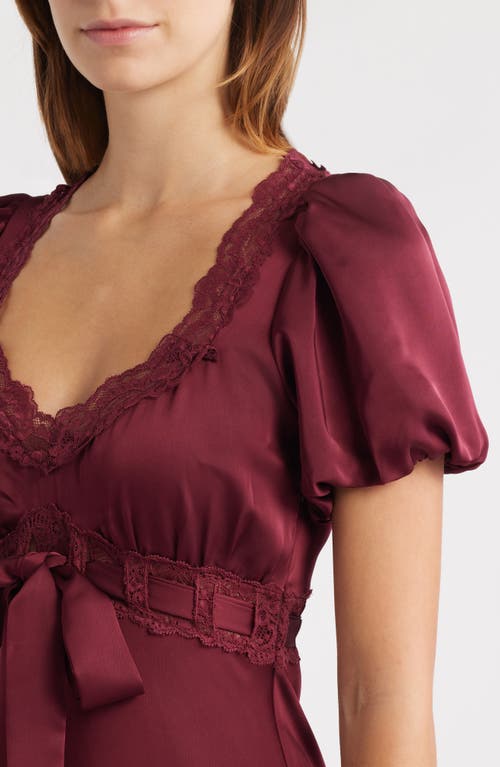 Moon River Puff Sleeve Lace Trim Maxi Dress In Burgundy