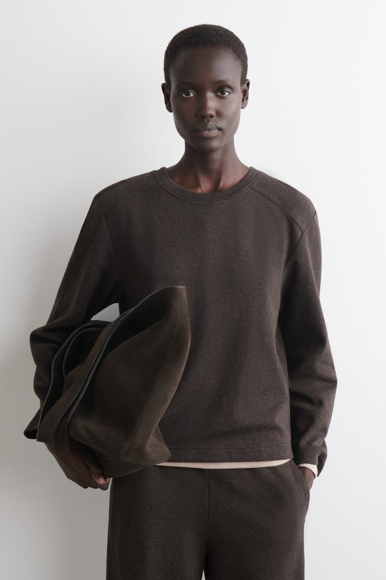 Cotton Long-Sleveled Top, Main, color, DARK BROWN