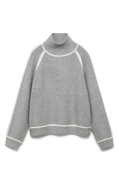 Mango Contrast Detail Turtleneck Sweater In Medium Heather Grey