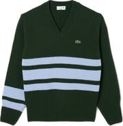 Lacoste Classic Stripe Wool V-Neck Sweater