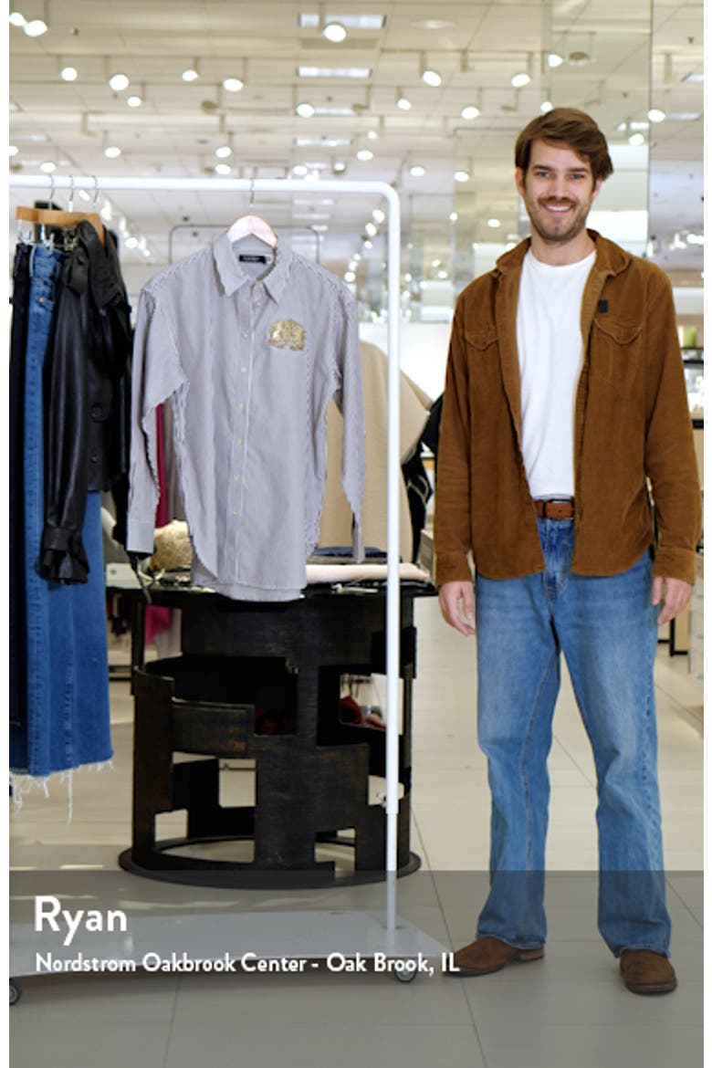 Stripe Lion Crest Cotton Button-Up Shirt video