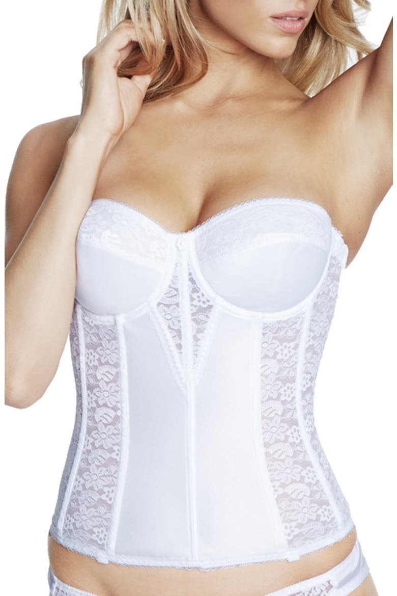 Colette Lace Low Back Convertible Corset Longline Bra, Main, color, WHITE