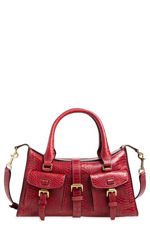 Small Roxanne Croc Embossed Leather Satchel