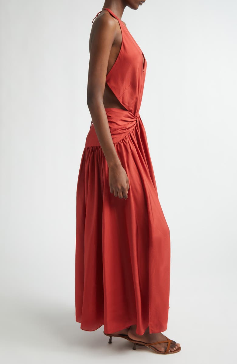 Zimmermann Indra Plunge Halter Silk Maxi Dress, Alternate, color, Raspberry