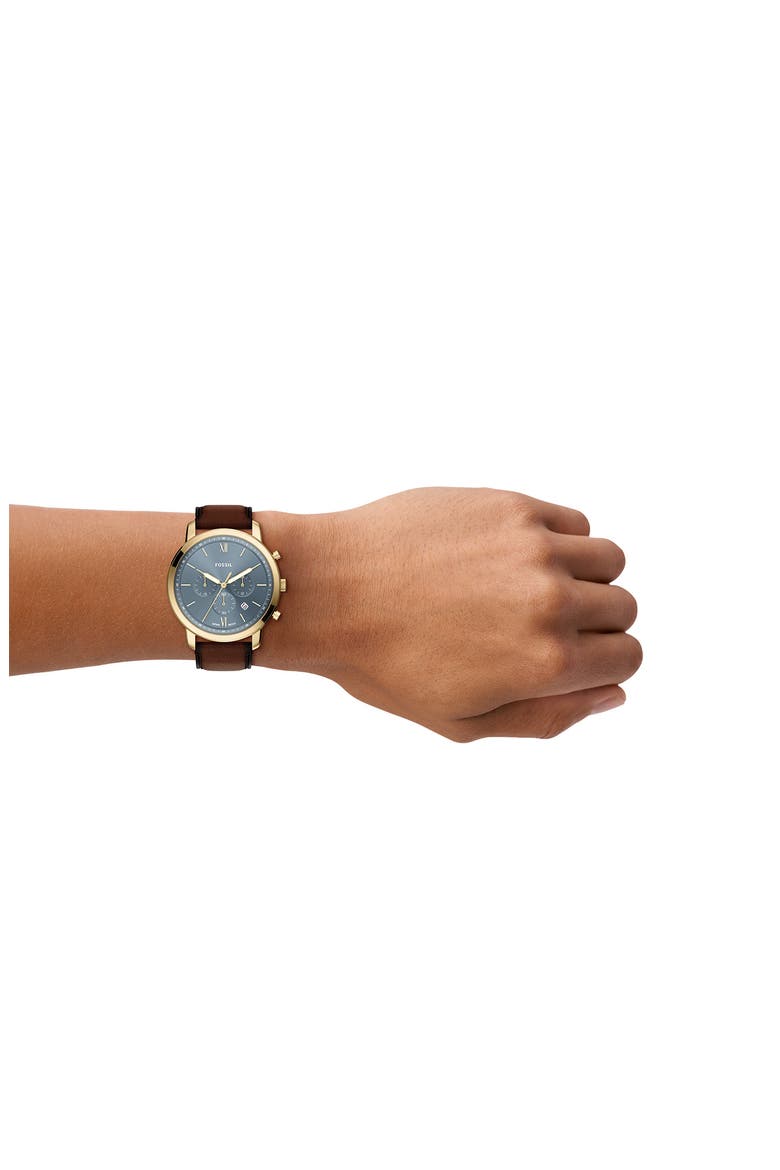 Neutra Blue Chronograph Leather Strap Watch, 44mm, Alternate, color, BROWN