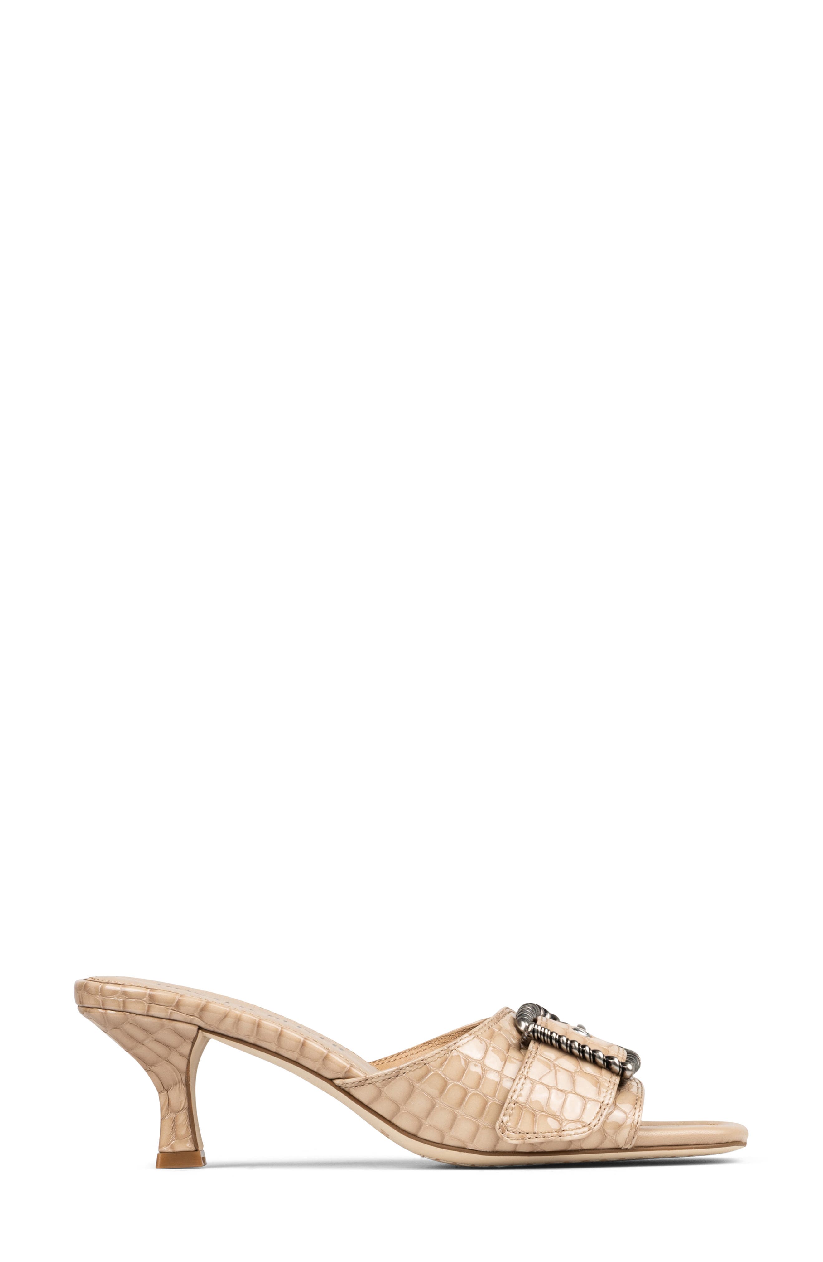Donald Pliner Buckle Croc Embossed Slide Sandal, Alternate, color, Sand