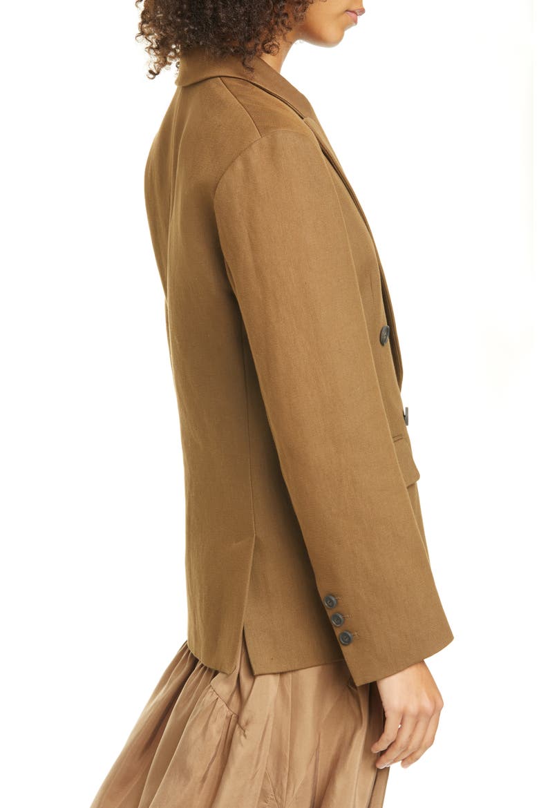 Double Breasted Cotton & Linen Blend Blazer, Alternate, color, TIMBER