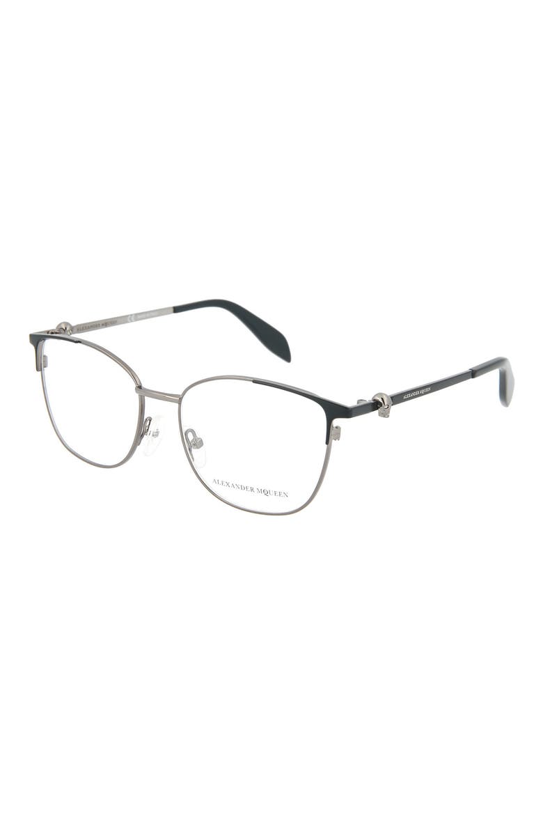 Alexander McQueen 52mm Square Optical Frames, Alternate, color, SHINY DK RUTHM MATTE BLK/ TRN