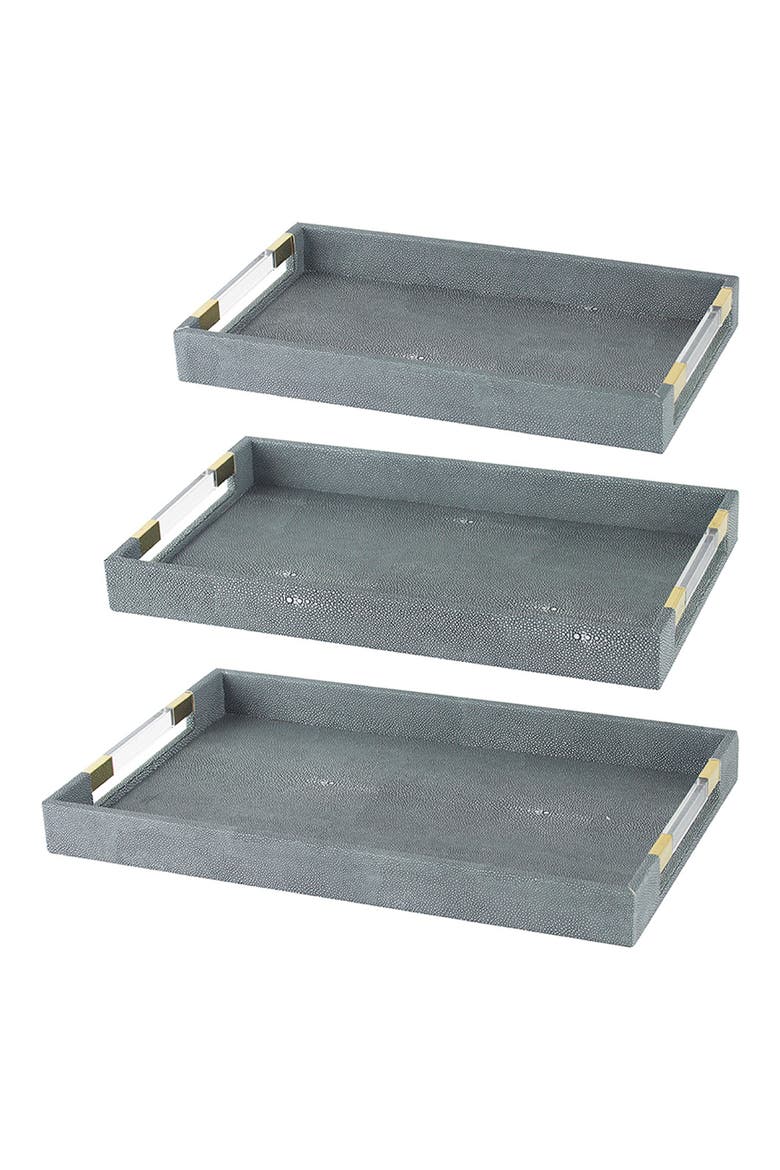 Set of 3 Margo Trays with Lucite Handles, Main, color, GRAY