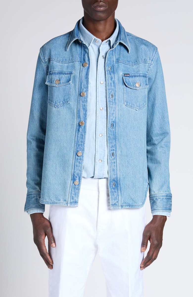 TOM FORD Washed Denim Overshirt, Main, color, Blue