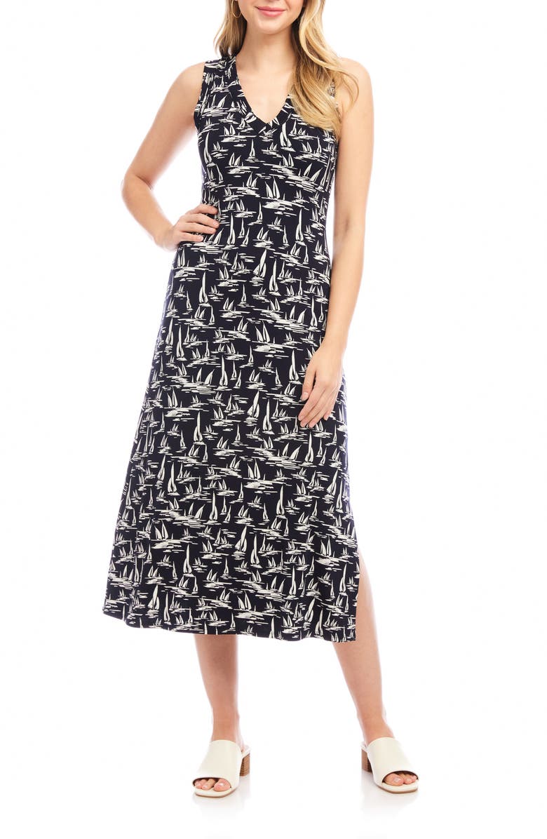 Karen Kane Sleeveless V-Neck Midi Dress, Main, color, Print