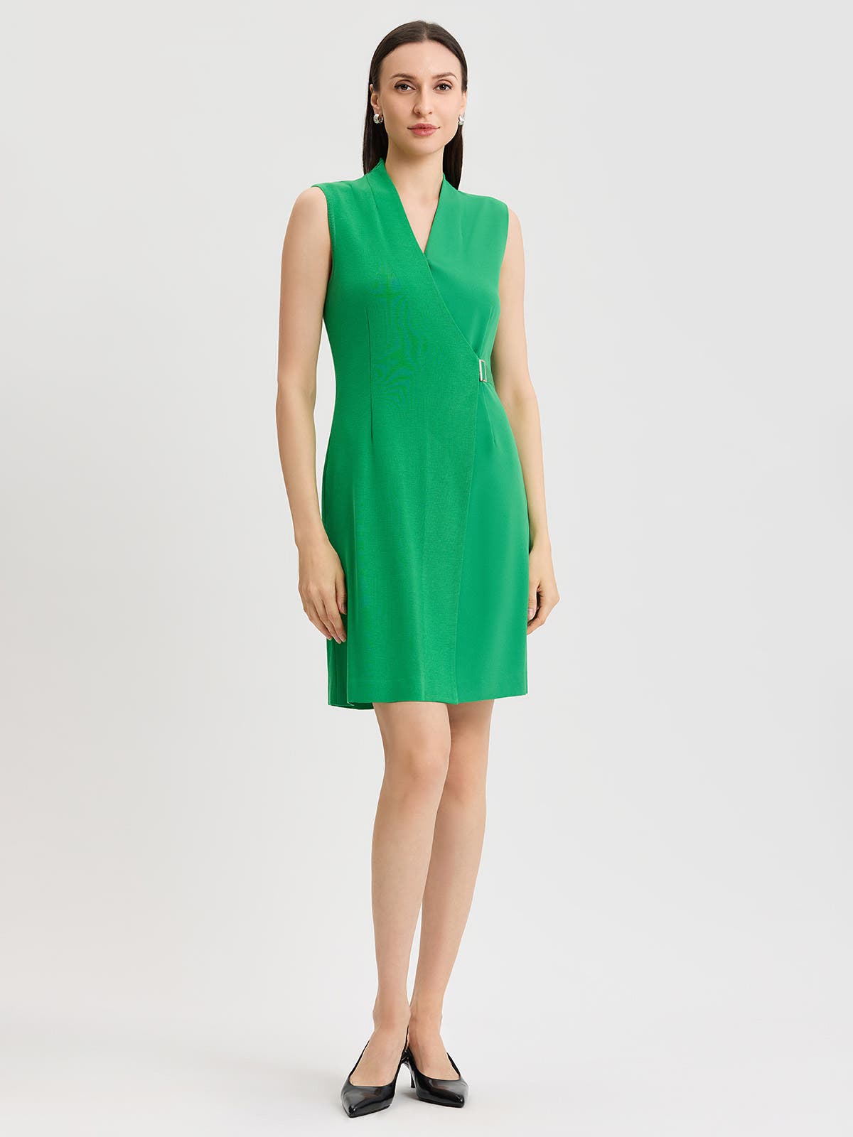 Mixed Media Faux Wrap Dress