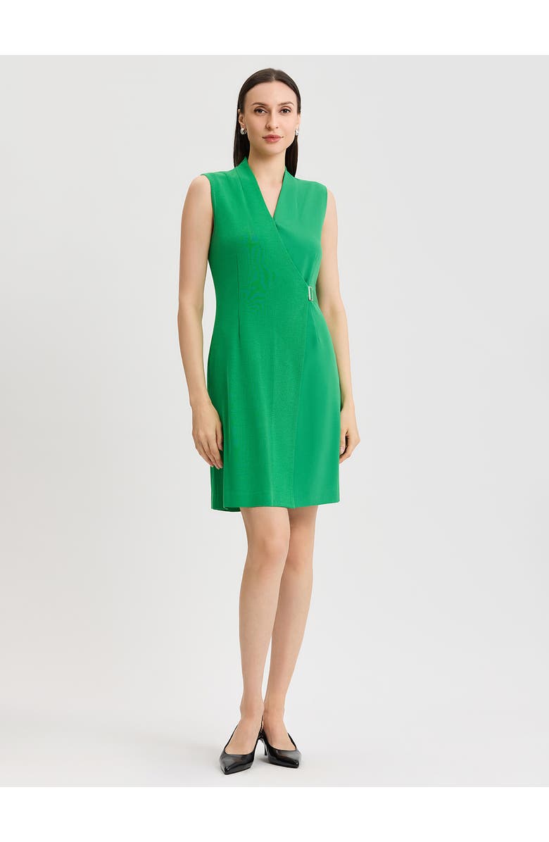 Misook Mixed Media Faux Wrap Dress, Main, color, Clover Field