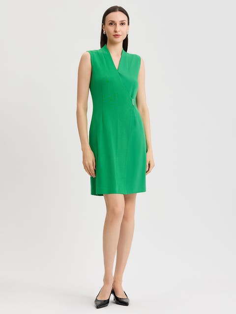 Mixed Media Faux Wrap Dress