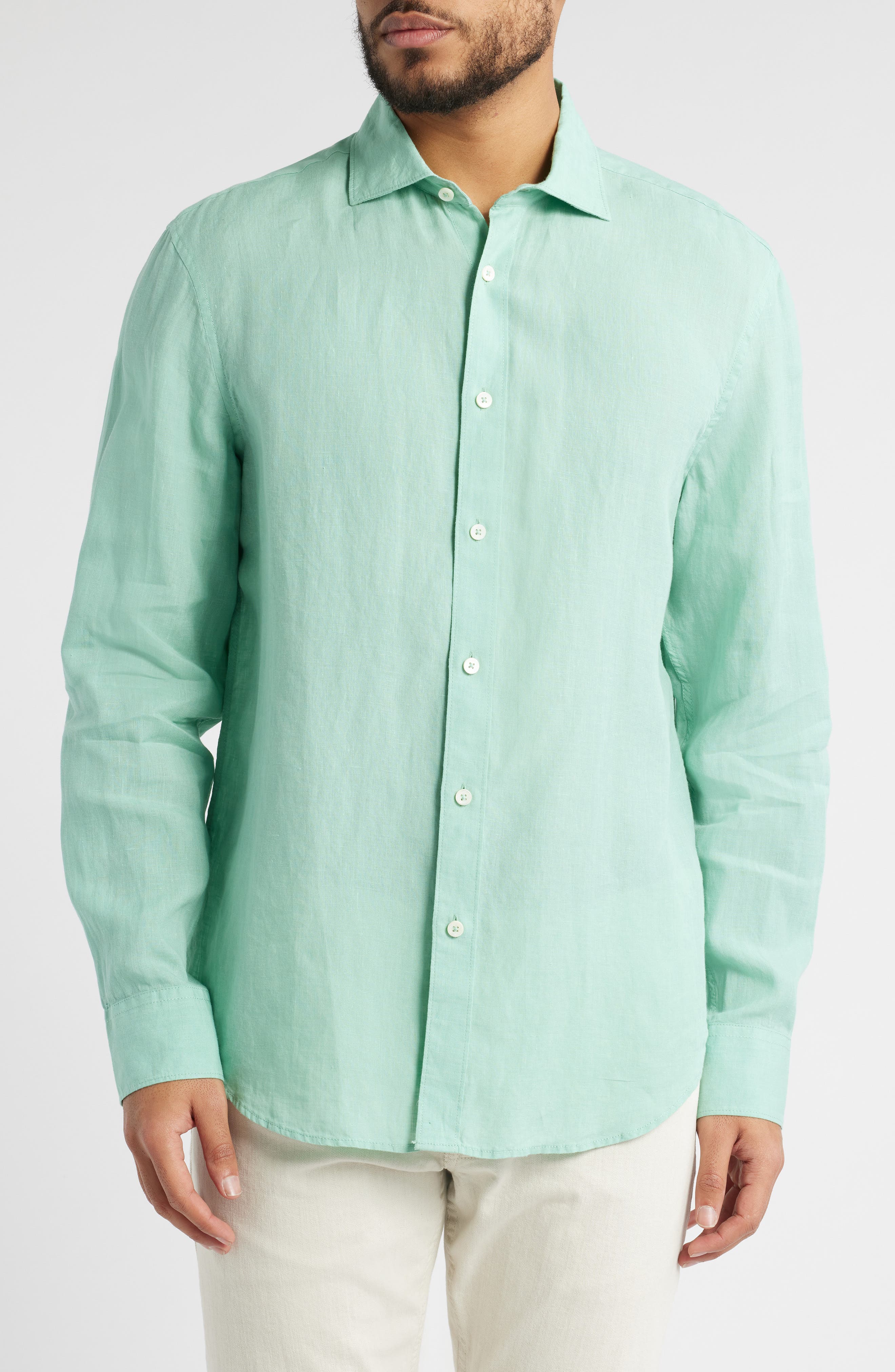 Bugatchi Axel Shaped Fit Linen Button-Up Shirt