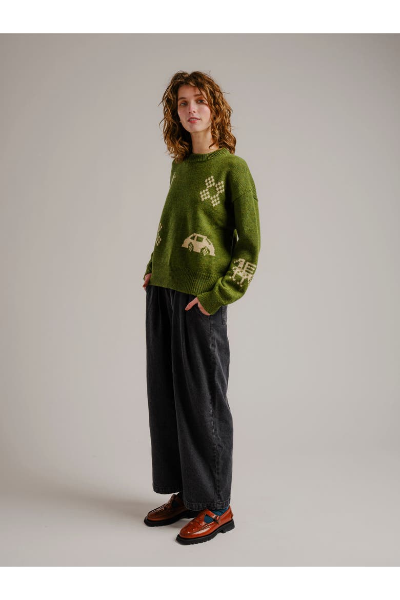 Birds Graphic Merino Sweater, Alternate, color, Terra