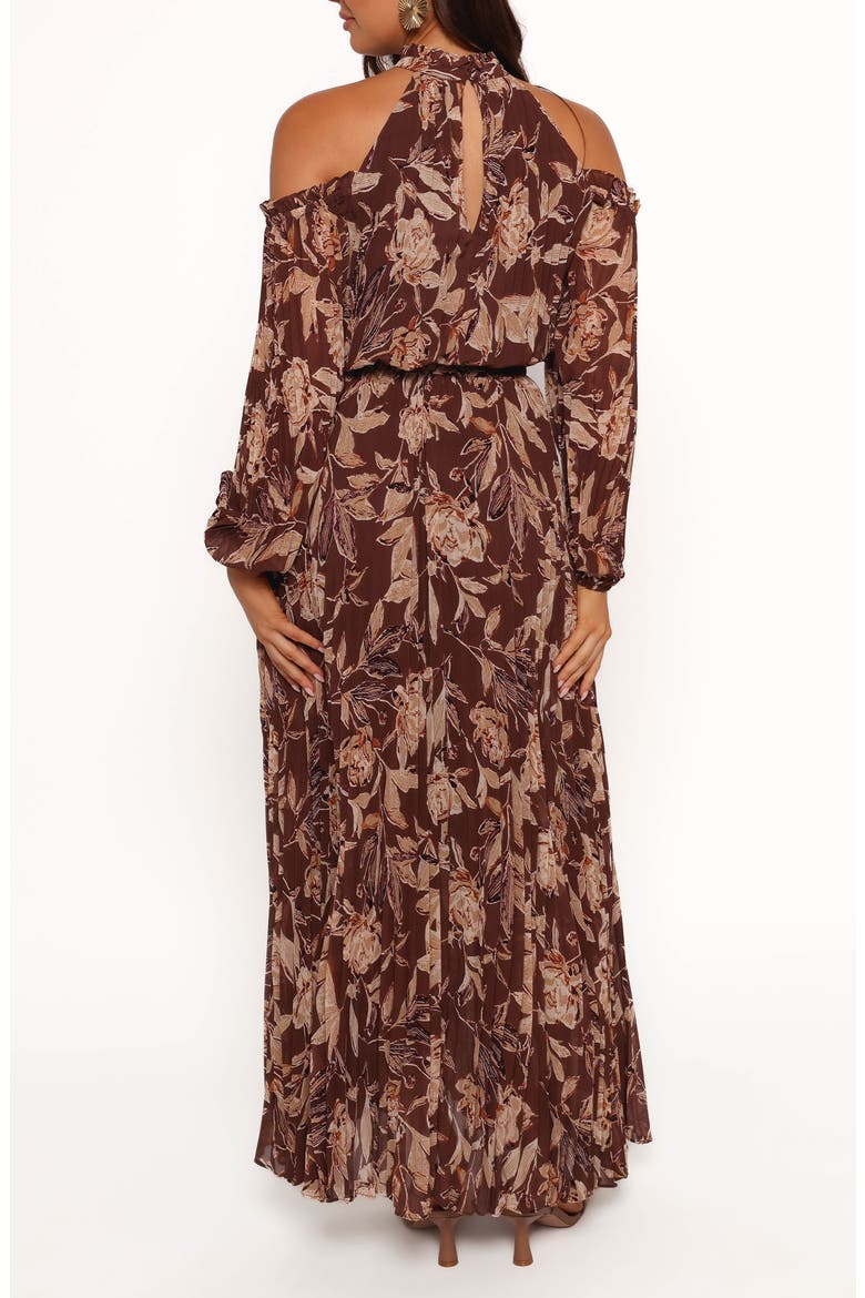 Hillary Floral Cold Shoulder Long Sleeve Maxi Dress, Alternate, color, BROWN FLORAL
