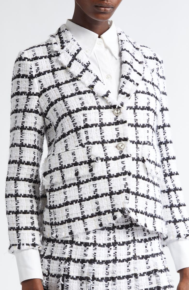 Thom Browne Windowpane Check Tweed Blazer, Alternate, color, White