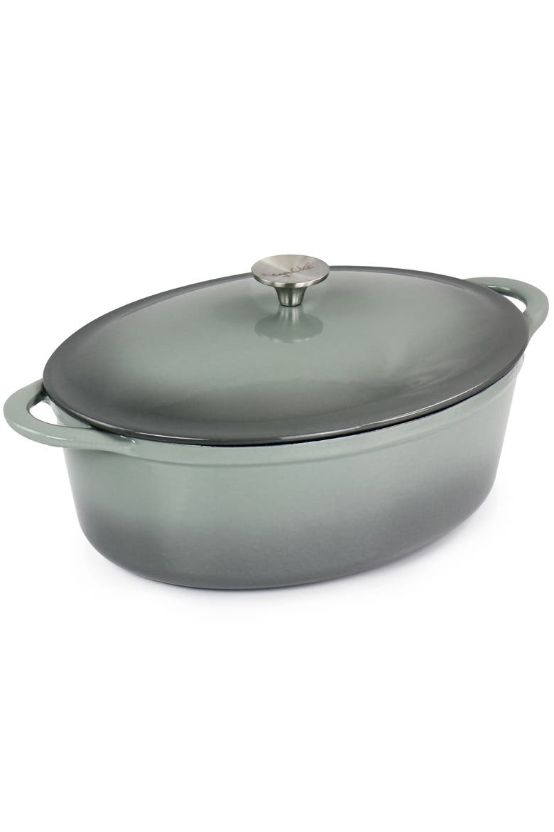 7 Quarts Oval Enameled Cast Iron Casserole, Alternate, color, Gray